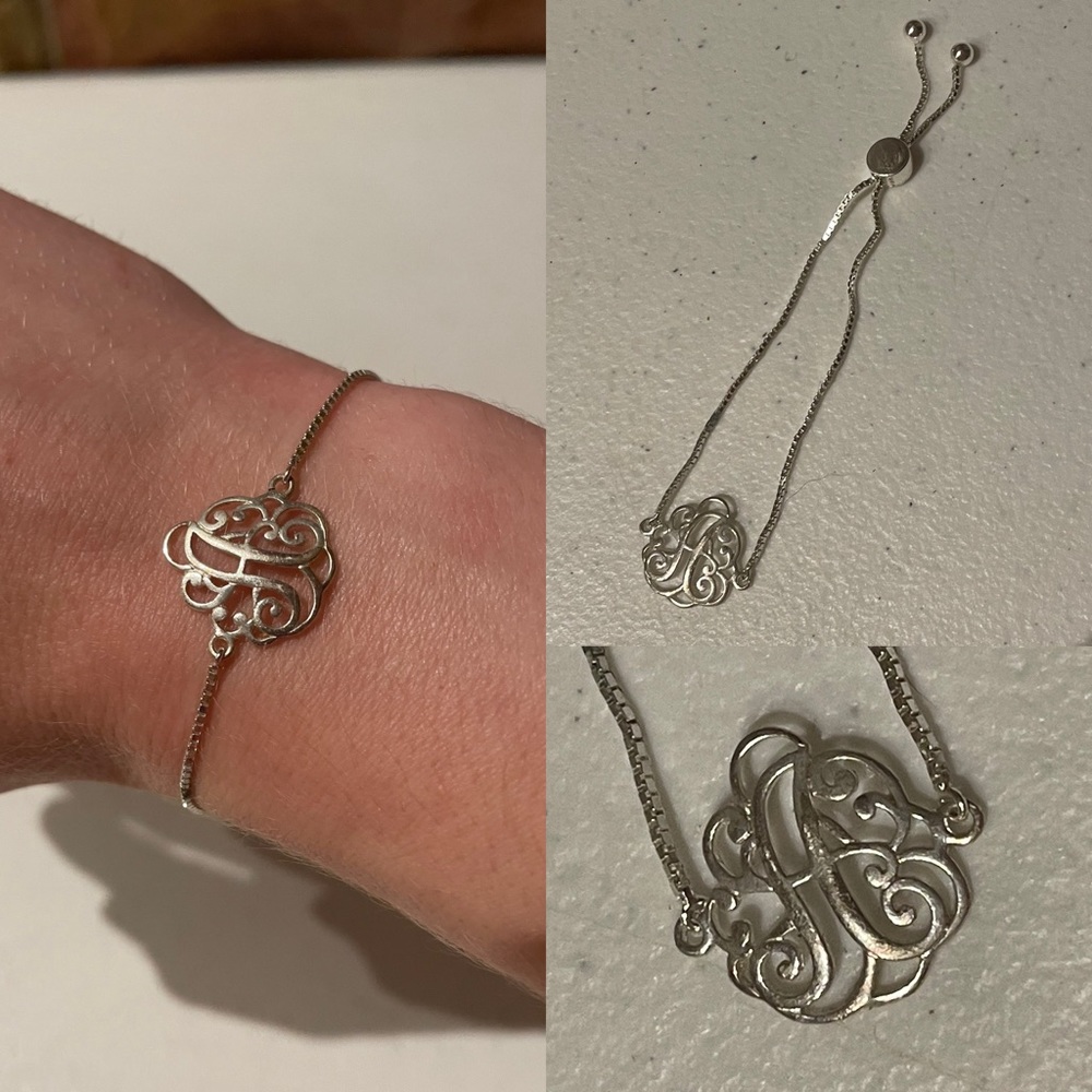 Initial A 925 Sterling Silver Monogram Box Chain Bolo Bracelet